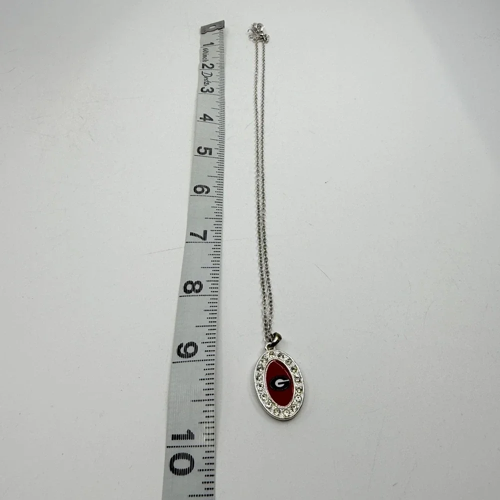 Georgia Bulldogs Sports Logo Oval Pendant Necklace Silver Tone Crystal Accent